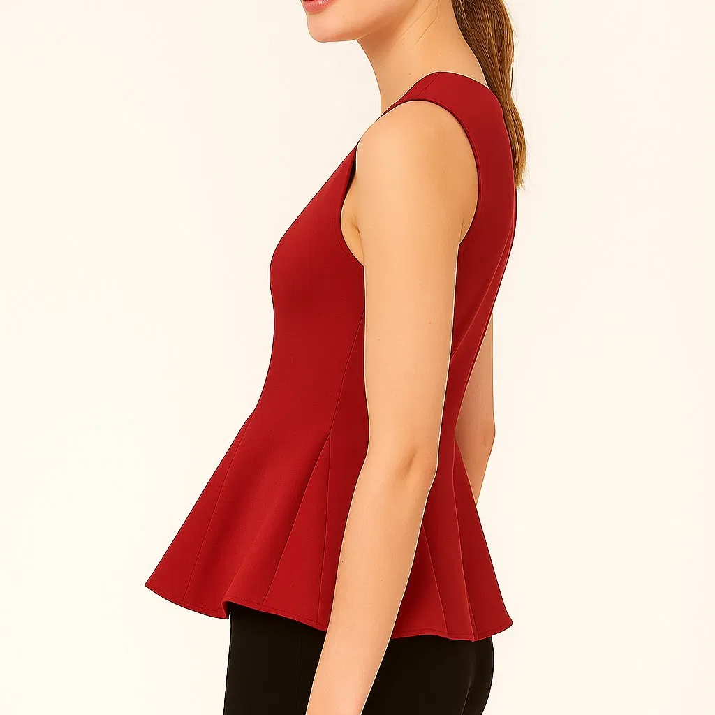 Stylish Casual Sleeveless V-Neck Red Ruffle Hem Tank Top for Women