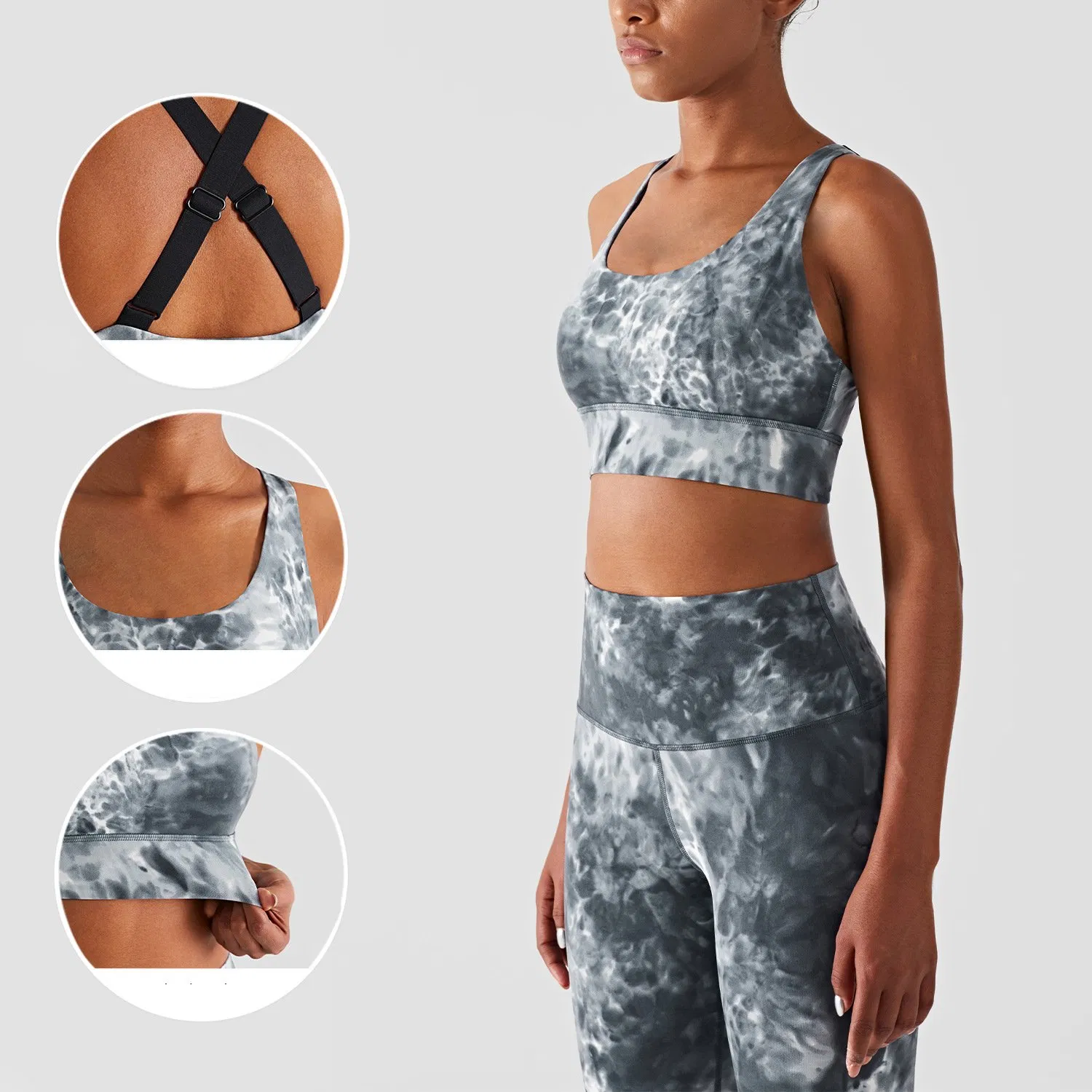 Custom Logo Gym Wear Sportswear Activewear Athletic Wear Overlap Back Sports Bra