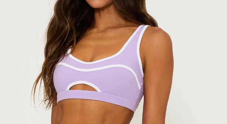 French Lavender Yoga Sports Bra Front Cut Put with Removeable Bra Pads