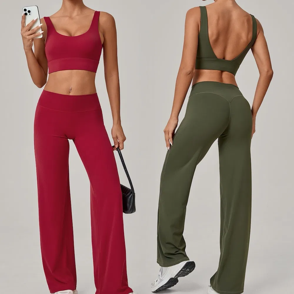 Ins/Tiktok Top Picked 2PCS Attractive Backless Athletic Wear for Women, Peach Hip Lifting Straight Leg Yoga Pants with U Neck Sports Bra Pilates Jogging Outfits