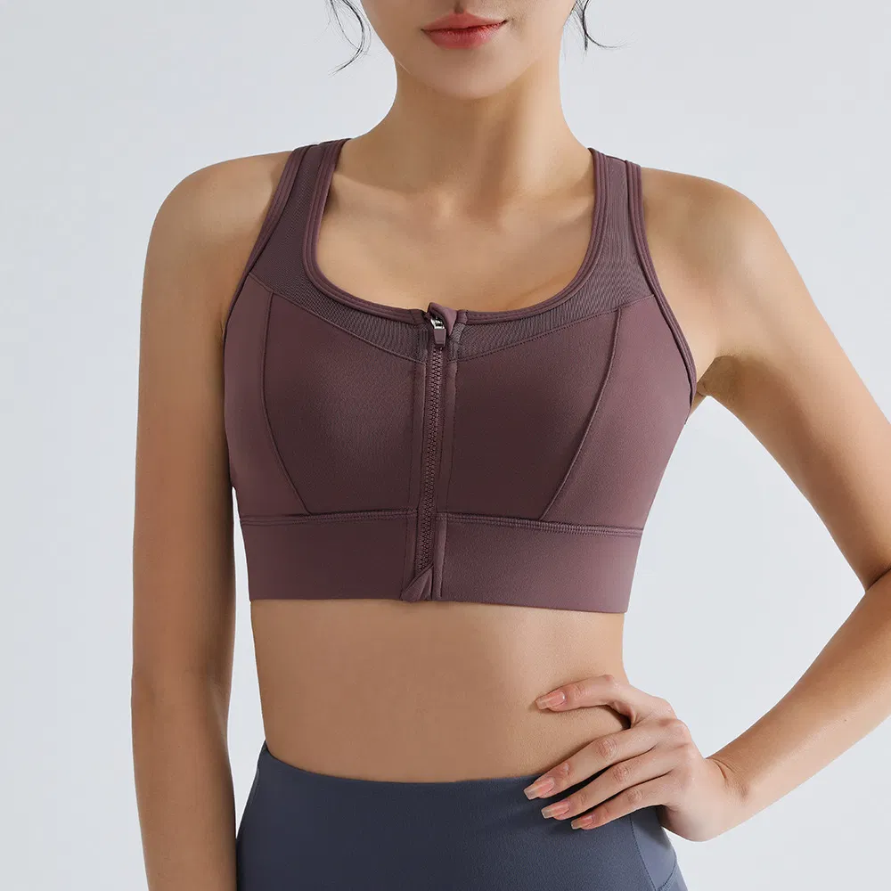 Wholesale ODM/OEM New Comprehensive Training High-Impact Series Fitness Active Wear No-Slip Front Zipper Sports Bra for Ladies, Custom Yoga Gym Bralete