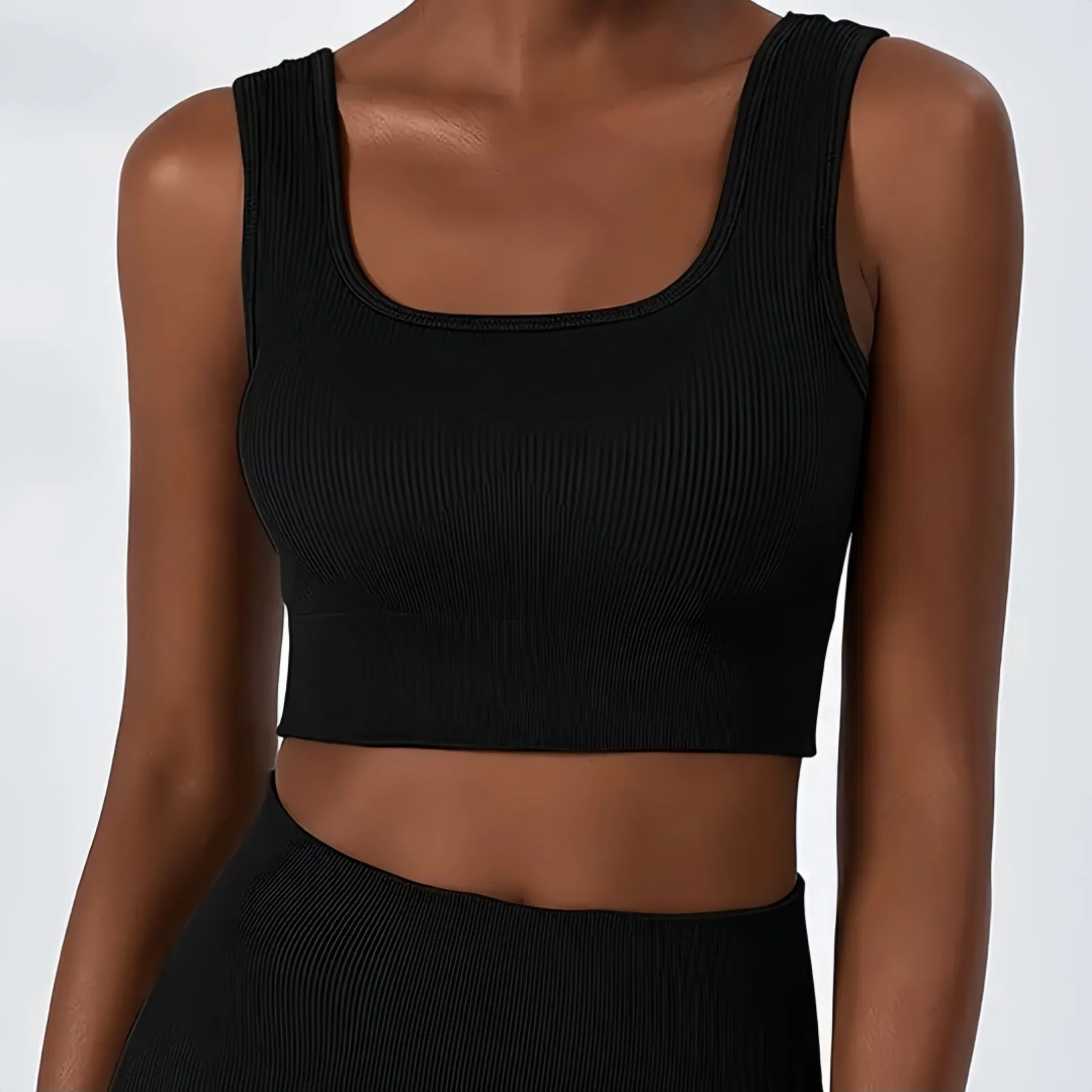 Wholesale Custom Women Elastic Knitting Yoga Suit Set Jumpsuit U-Collar Backless Short Seamless Sports Sleeveless Bodysuit Gym Wear with Chest Pad