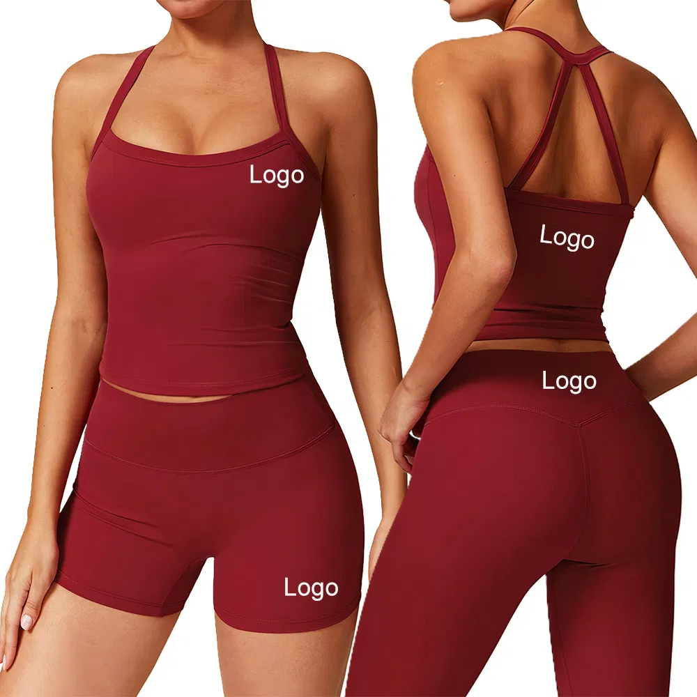 Custom Logo 2 Pieces Sportswear for Women Gym Wear Sports Tank Top Suit Workout Wear Fitness Sets Yoga Leggings/Shorts and Bra