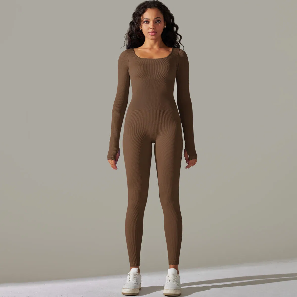 New Seamless Thread Knitted Long Sleeve Yoga Jumpsuit Breathable Quick Dry Running Fitness Suit Sports Bodysuit