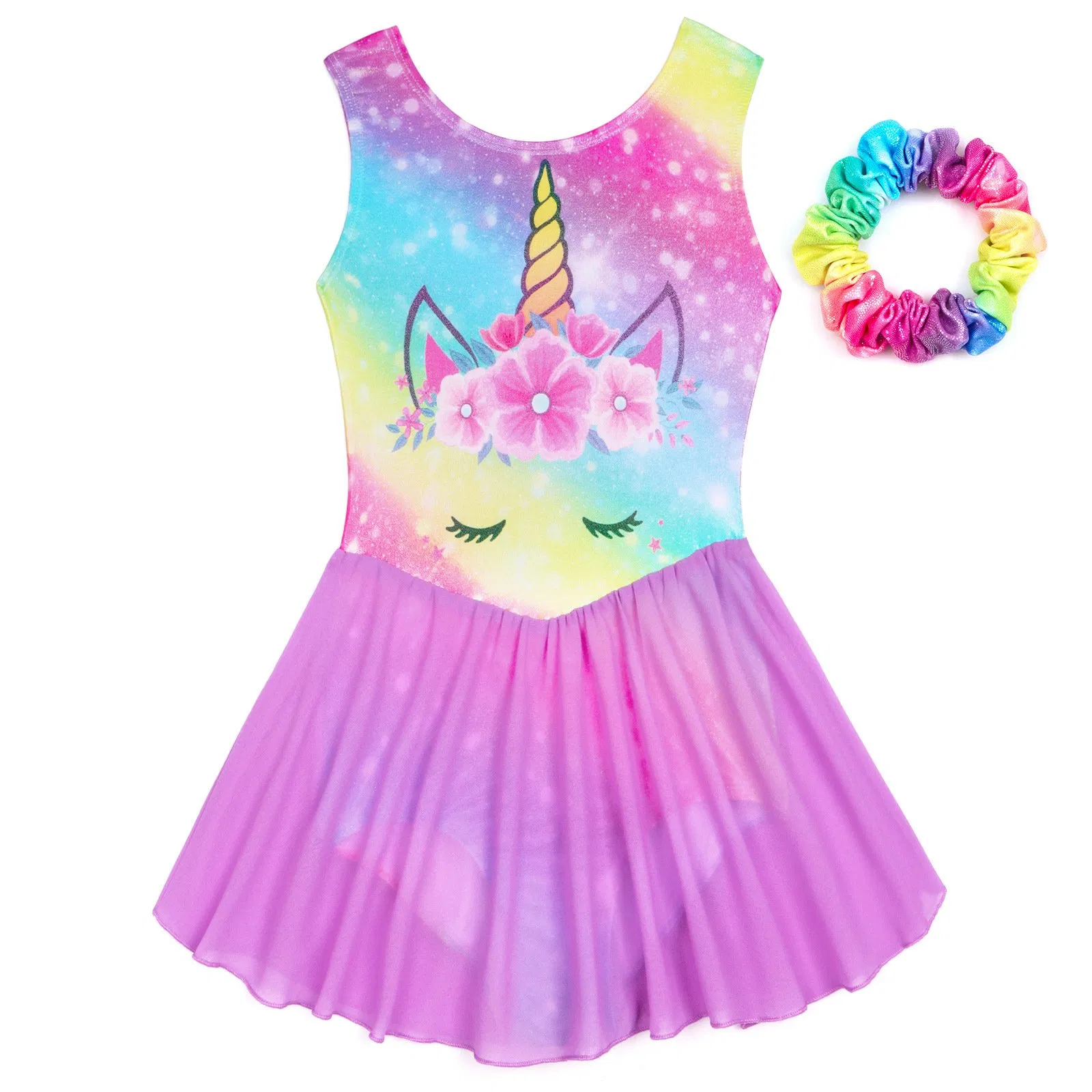 Gymnastic Girls Gymnastic Kids Chiffon Unicorn Practice Dance Bodysuit Dress Gym Wear