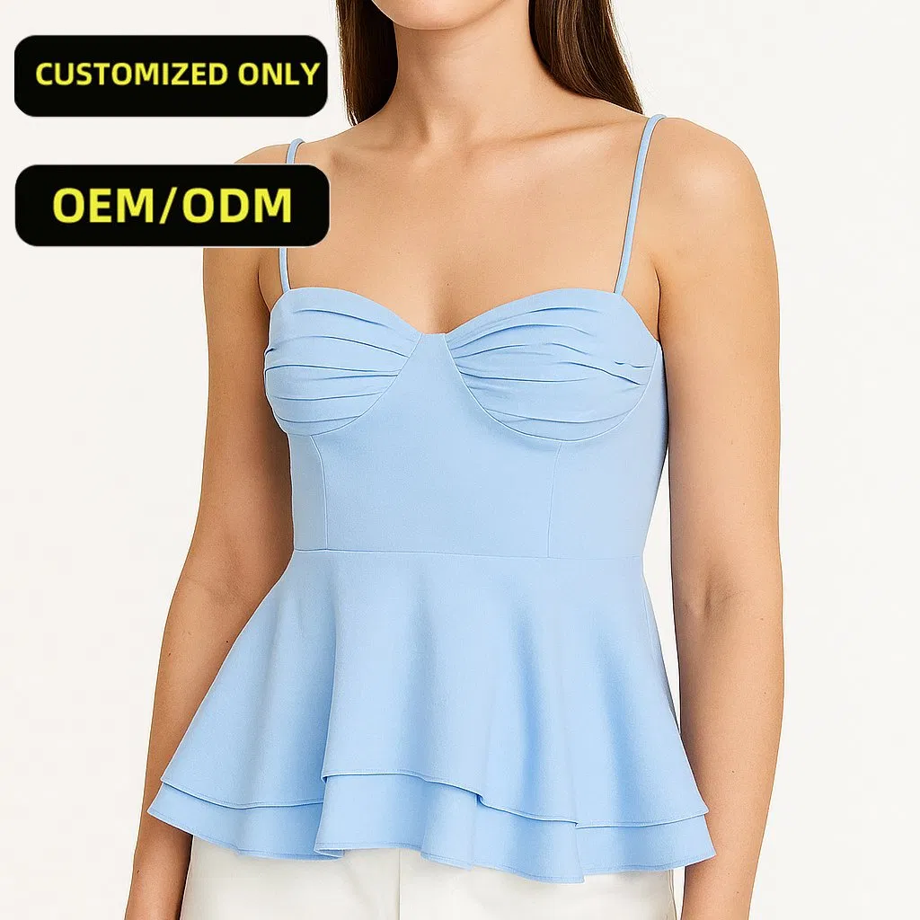 Stylish Casual Sleeveless V-Neck Red Ruffle Hem Tank Top for Women