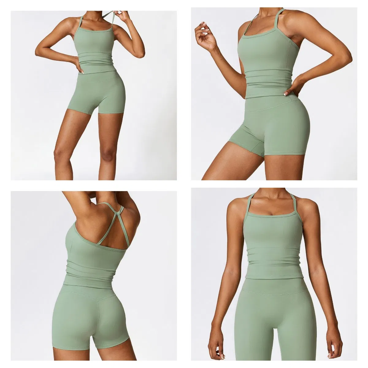 Quick Dry Gym Workout Sports Set Compression Yoga Fitness Crop Top Butt Lifting Yoga Shorts Athletic Active Wear