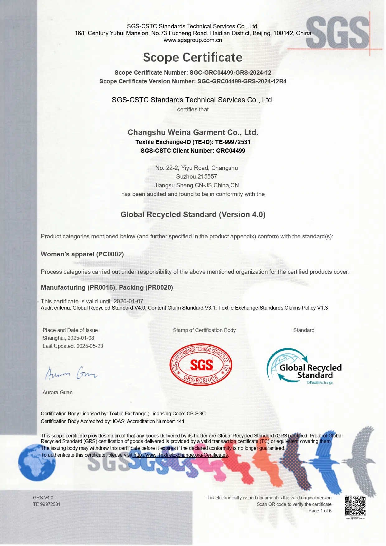 SGS Global Recycled Standard