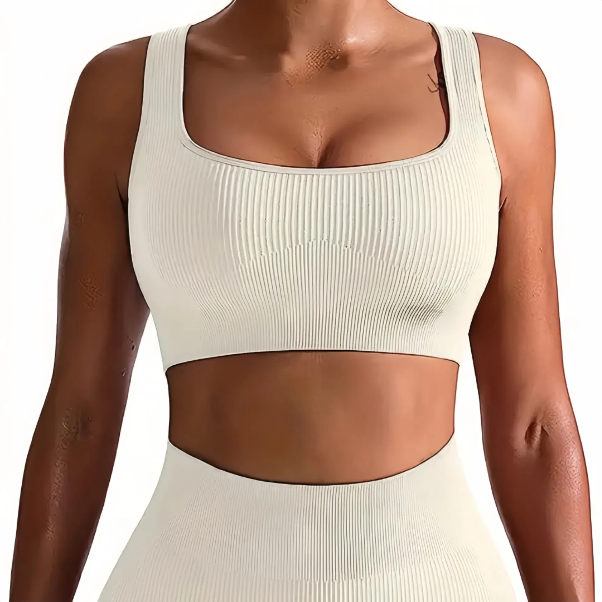 Wholesale Custom Women Elastic Knitting Yoga Suit Set Jumpsuit U-Collar Backless Short Seamless Sports Sleeveless Bodysuit Gym Wear with Chest Pad