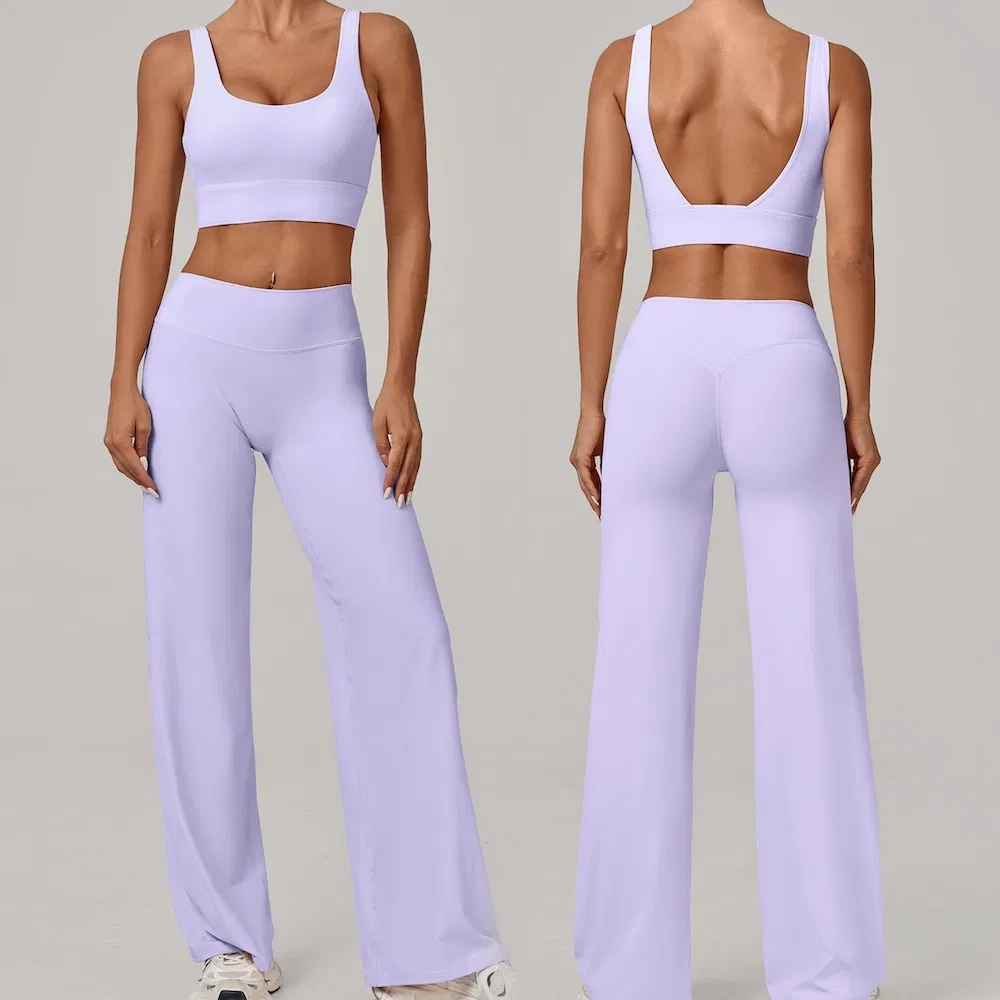 Ins/Tiktok Top Picked 2PCS Attractive Backless Athletic Wear for Women, Peach Hip Lifting Straight Leg Yoga Pants with U Neck Sports Bra Pilates Jogging Outfits