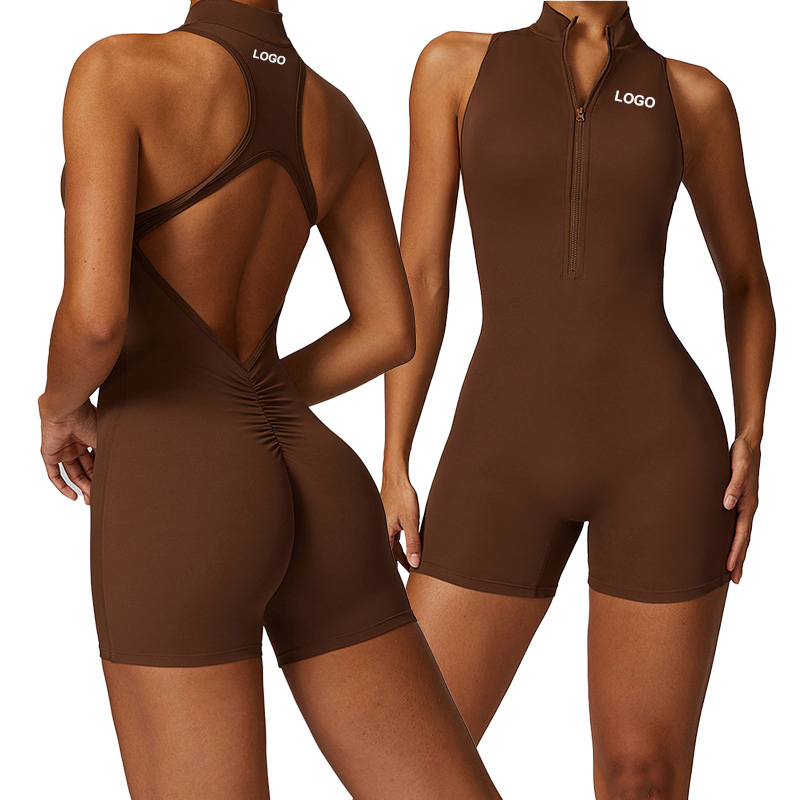 Yoga Jumpsuit Gym Wear One Piece Sports Fitness Zipper Nude Sense Body-Hugging Backless Bodysuit