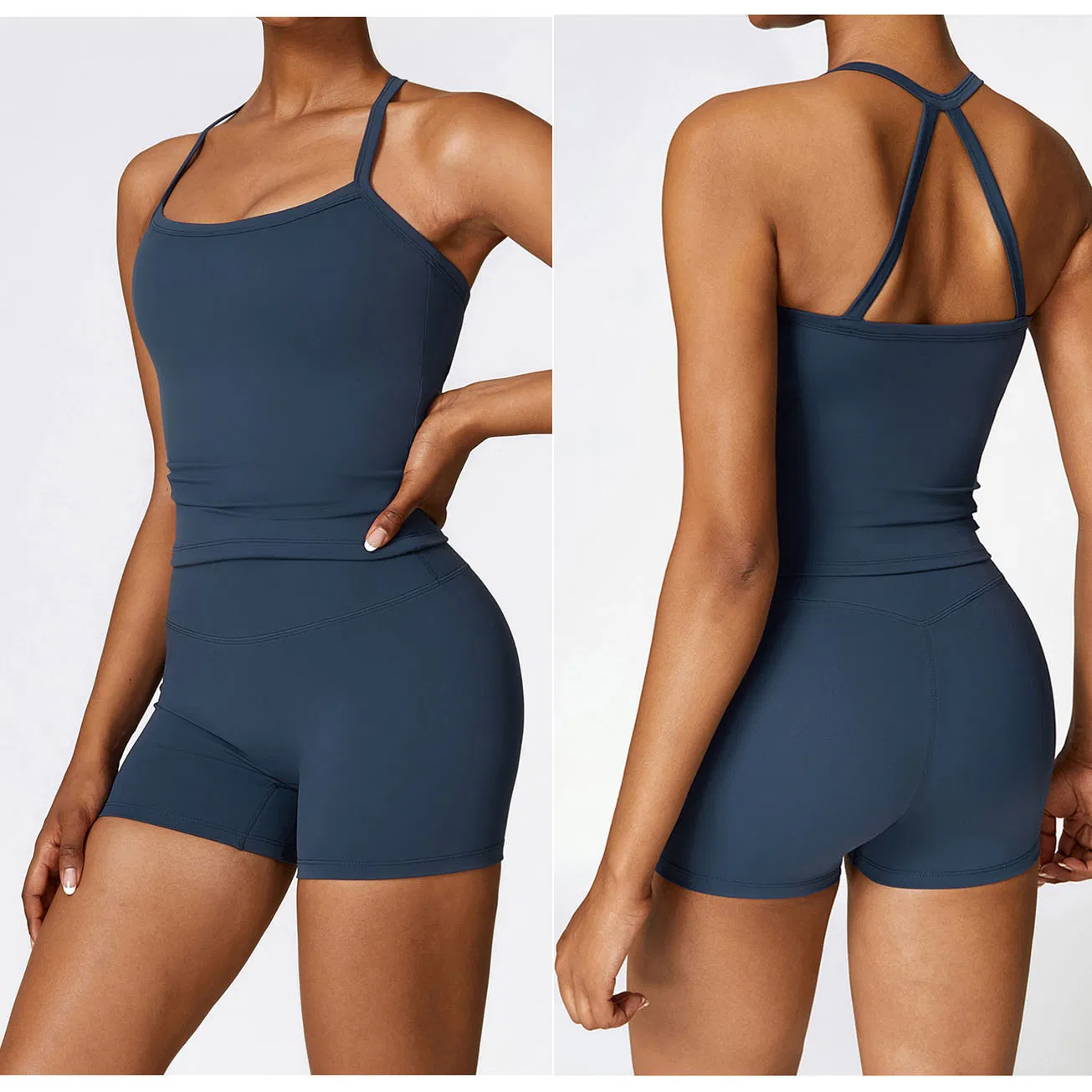 Quick Dry Gym Workout Sports Set Compression Yoga Fitness Crop Top Butt Lifting Yoga Shorts Athletic Active Wear