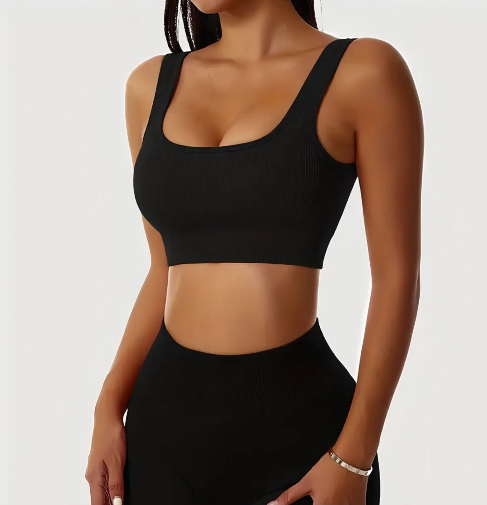 Wholesale Custom Women Elastic Knitting Yoga Suit Set Jumpsuit U-Collar Backless Short Seamless Sports Sleeveless Bodysuit Gym Wear with Chest Pad