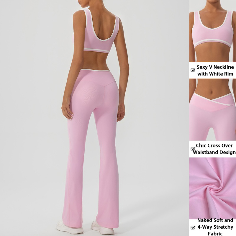 5 PCS Latest Color-Blocked Workout Clothes for Women, Matching Yoga Pilates Tops + Running Shorts and Flare Pants with Cropped Exercise Jacket Activewear Set