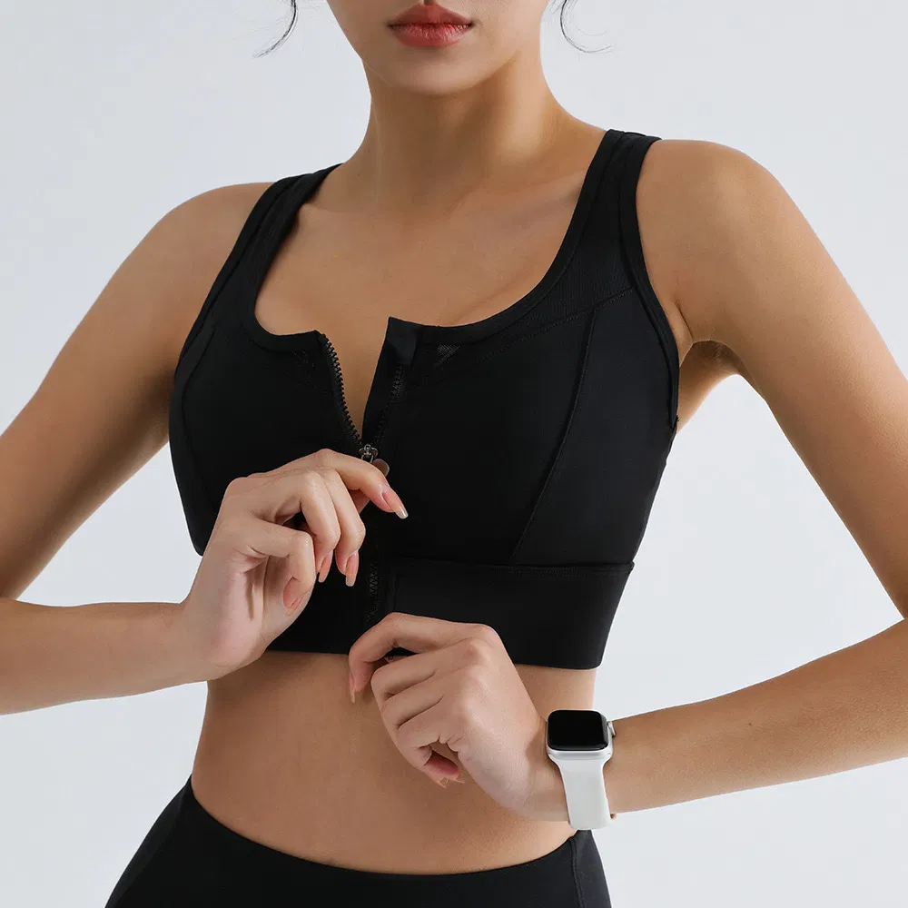 Wholesale ODM/OEM New Comprehensive Training High-Impact Series Fitness Active Wear No-Slip Front Zipper Sports Bra for Ladies, Custom Yoga Gym Bralete