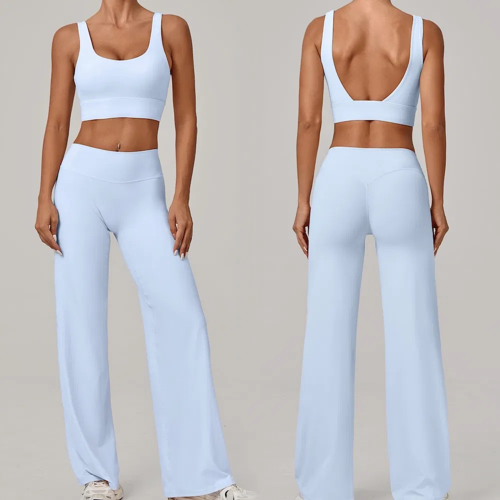 Ins/Tiktok Top Picked 2PCS Attractive Backless Athletic Wear for Women, Peach Hip Lifting Straight Leg Yoga Pants with U Neck Sports Bra Pilates Jogging Outfits