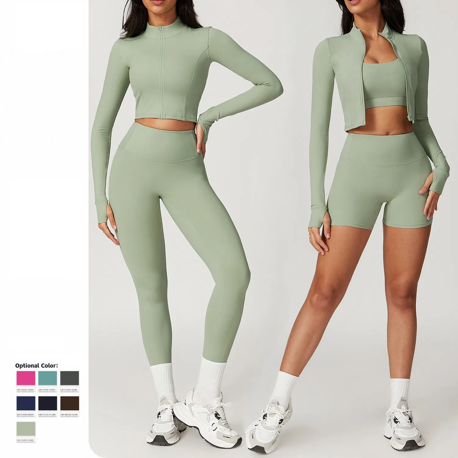 Outdoor Fitness Gym Wear Yoga 4PCS Sets Quick Dry Shorts Running Fitness Crop Top Jacket Shock-Proof High Waist Leggings Sports Bra for Women