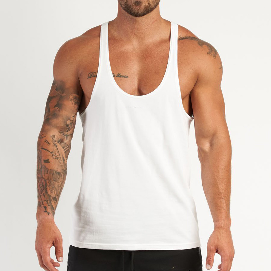 Custom Black Cheap Racerback Cotton Bodybuilding Stringer Tank Tops for Men