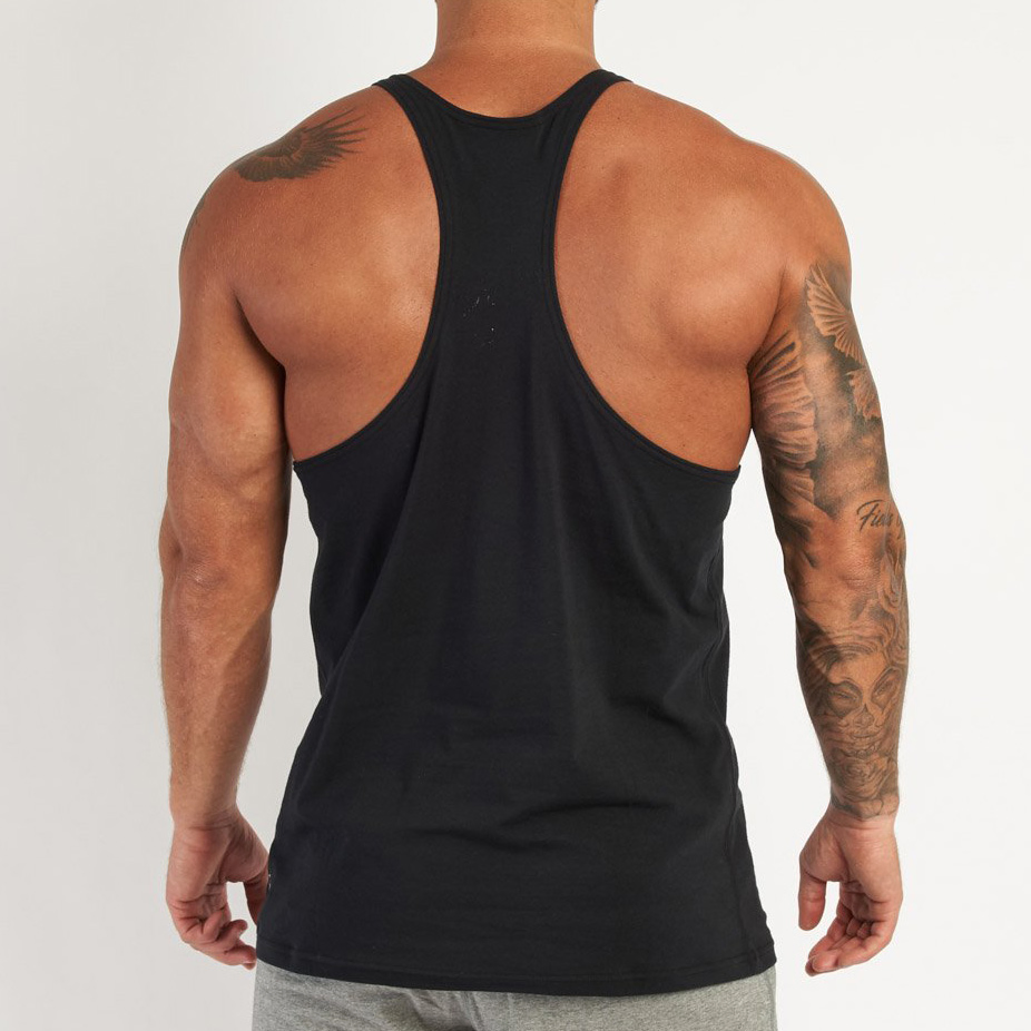 Custom Black Cheap Racerback Cotton Bodybuilding Stringer Tank Tops for Men