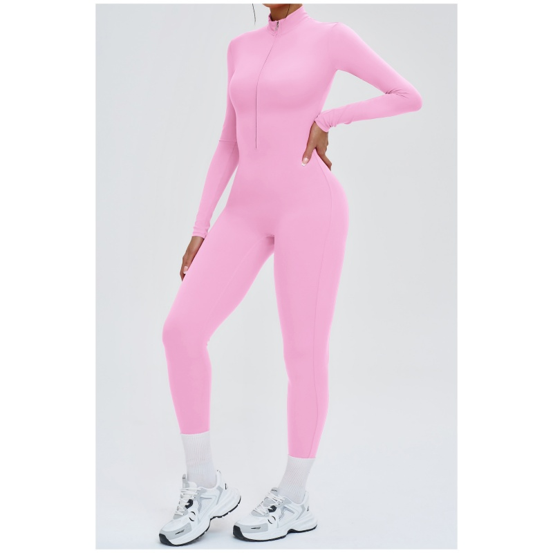Girls Spring Zippered Second-Skin Feel Long-Sleeved Yoga Jumpsuit High-Intensity Fitness and Workout Bodysuit