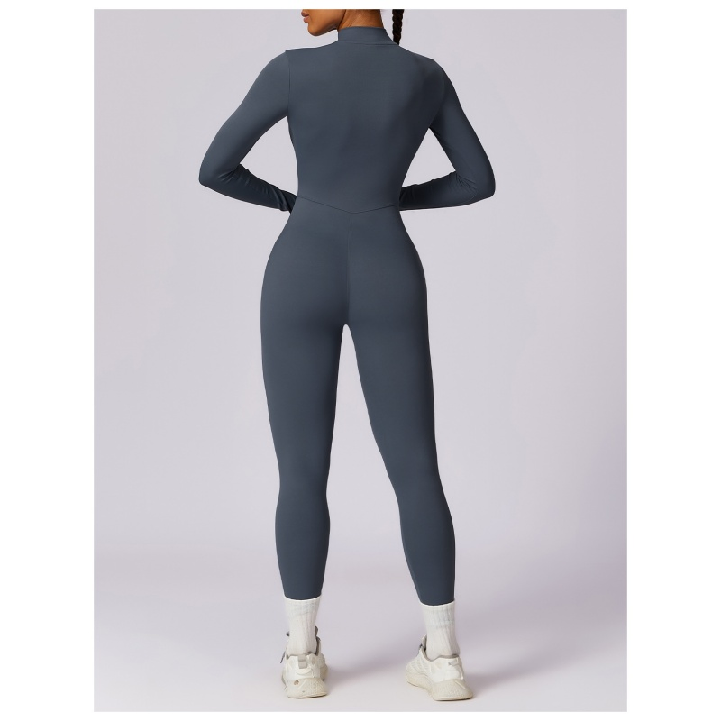 Girls Spring Zippered Second-Skin Feel Long-Sleeved Yoga Jumpsuit High-Intensity Fitness and Workout Bodysuit