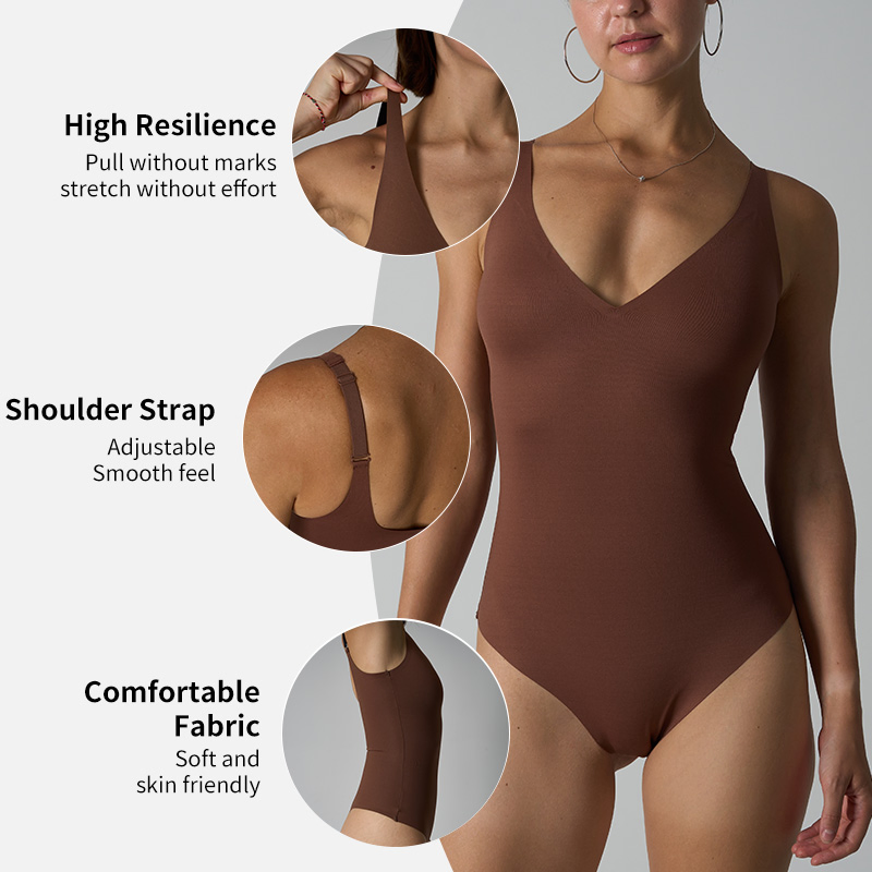 Sexy Fashion Seamless Shapewear One-Piece Body Shaping Suit V-Neck Tummy-Control Open Crotch Beautiful Back Bodysuit Jumpsuit for Women