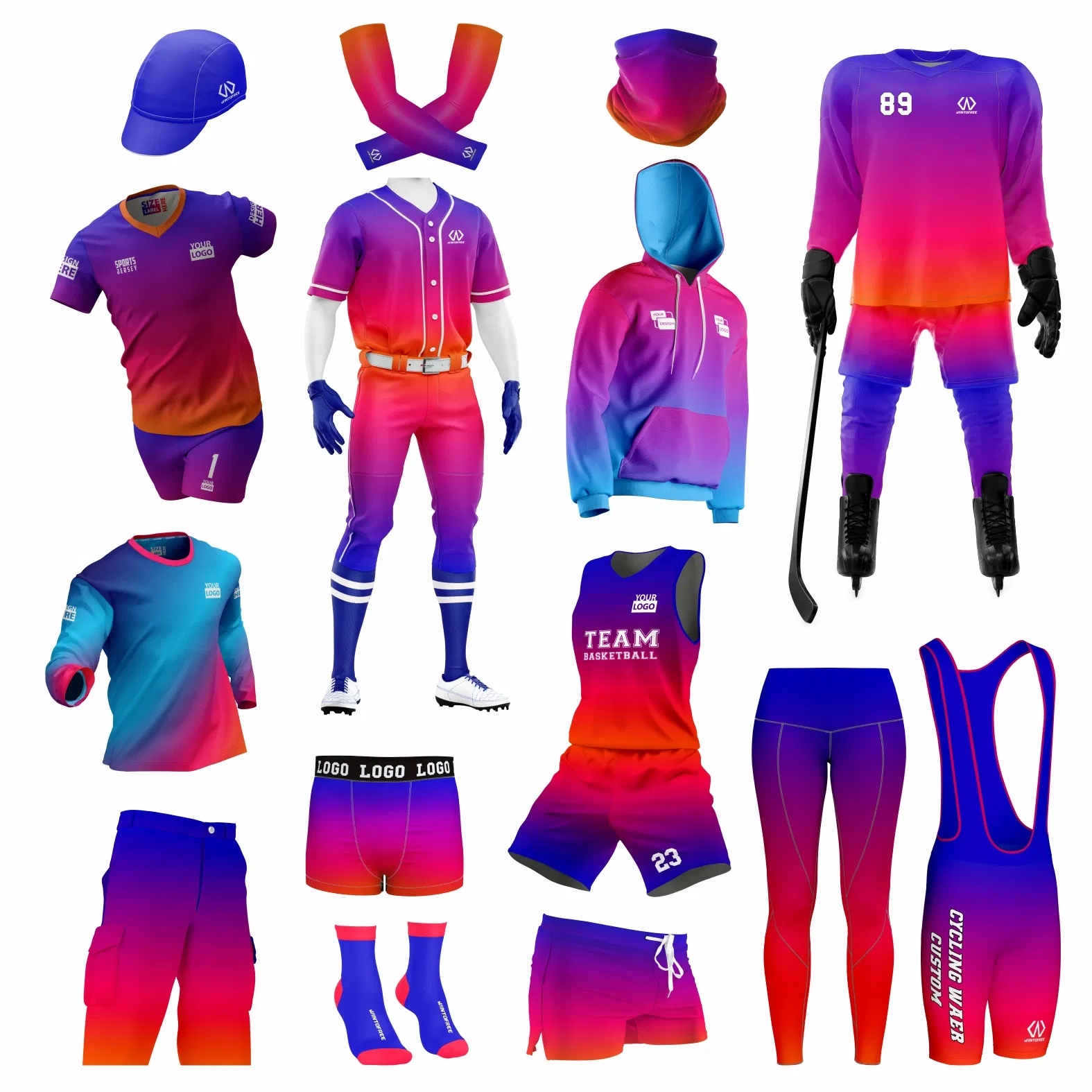 Custom Sport Wear for Soccer Football Basketball Bicycle Yoga Gym Fishing Baseball Ice Hockey Running Tennis Golf Beach Outdoor Softball Fitness Dropshipping