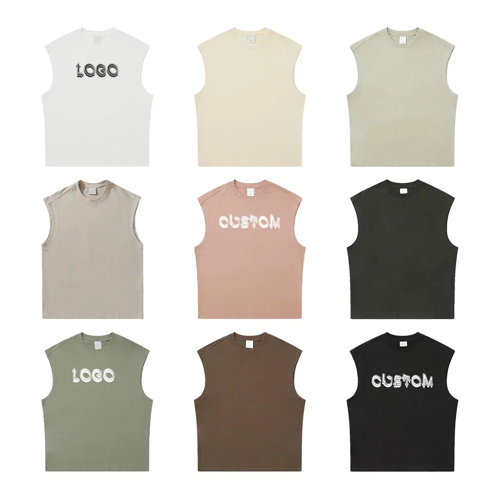 Wholesale Men's Plain Blank Print Embroidered Oversized Logo Sleeveless T Shirt Unisex Tops 100% Cotton Boxy Distressed Black White Custom Tank Top for Men