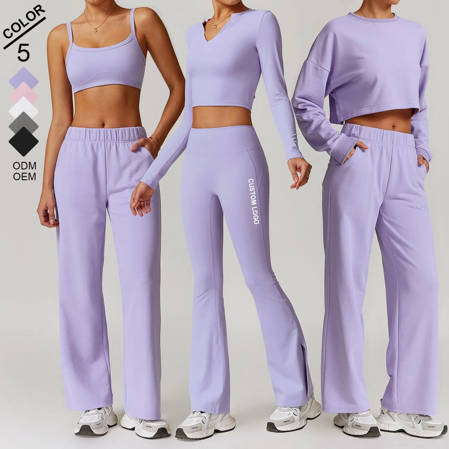 Yoga Set Women Running Sports Fitness Suit Shirts/Bra/Hoodie &amp; Workout Flared Pants Gym Sportwear