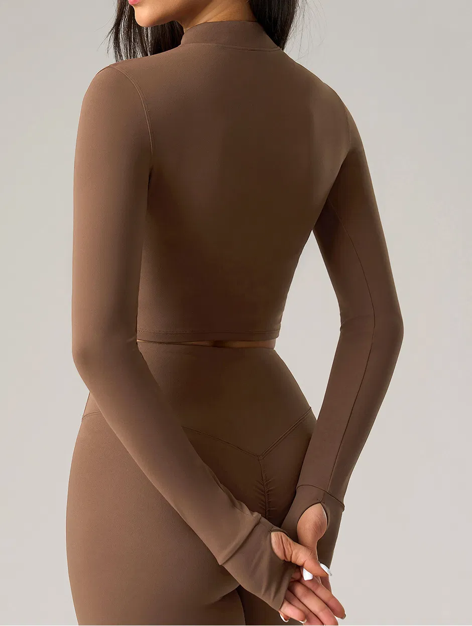 Ladies Sport Long Sleeve Crop Top Cutting and Stitch Crop Top Sport Top Sport Zipper Crop Top Sportswear