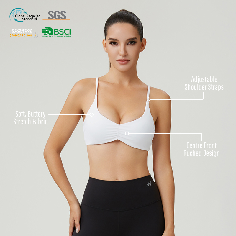 Custom Stretch Adjustable Straps Front Ruched Yoga Sports Bra