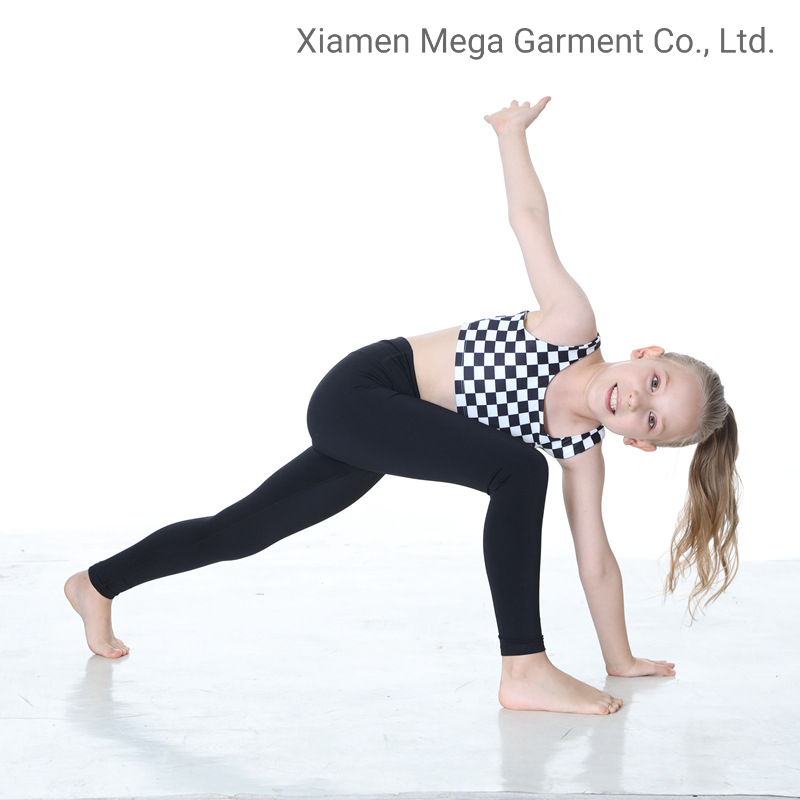 Custom Logo Smart Fabric Children Checkerboard Active Wear Quick Dry Girls Sports Leggings Training Dance Fitness Yoga Set