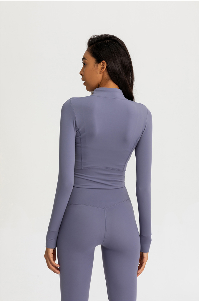 Solid Color Thumb Holes Design Breathable Training Gym Sports Fitness Jacket Yoga Wear