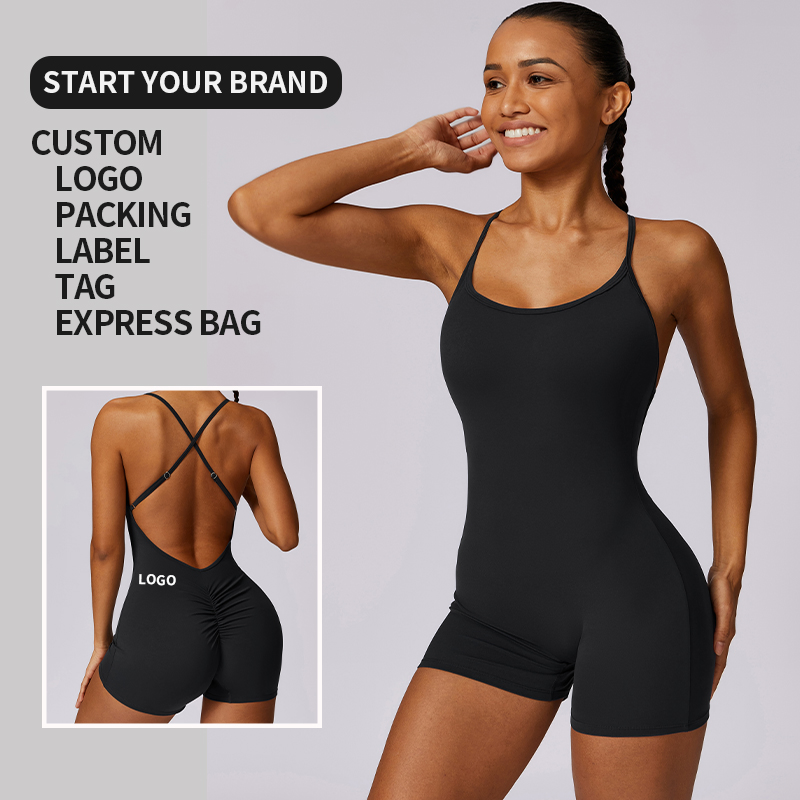 Seamless Quick Dry Backless Peach Butt Jumpsuit Shorts