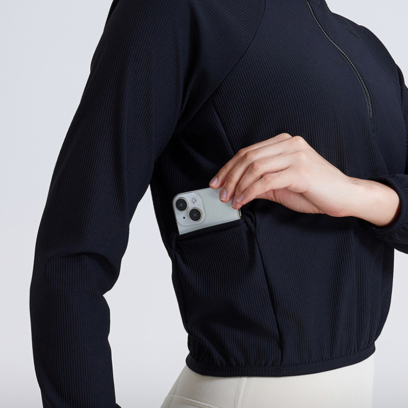 Wholesale Half Zipper Long Sleeve Yoga Shirt Women Fitness Crop Top Fitness Clothes Training Wear