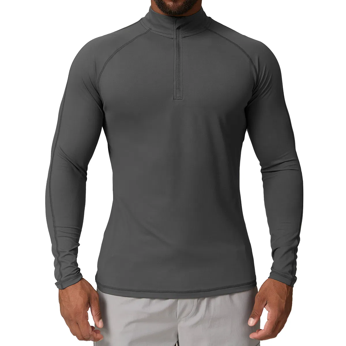 Men's Quarter Zipper Long Sleeve Athletic Gym Wear Performance Running Stretch Slim Fit Bodybuilding Sports Training Activewear