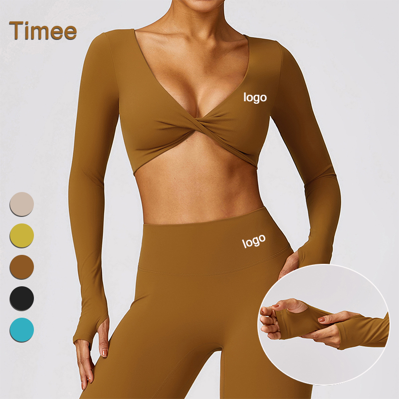Long Sleeve Yoga Wear Quick Drying Tight Fitness Running Active Crop Top Women