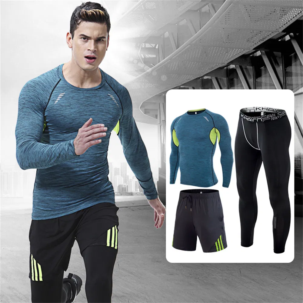 SJ-MT2027 Workout Clothing Dropshipping Custom Logo 3 Pieces Set Polyester Sportswear Compression Fitness Clothes Men Gym Wear