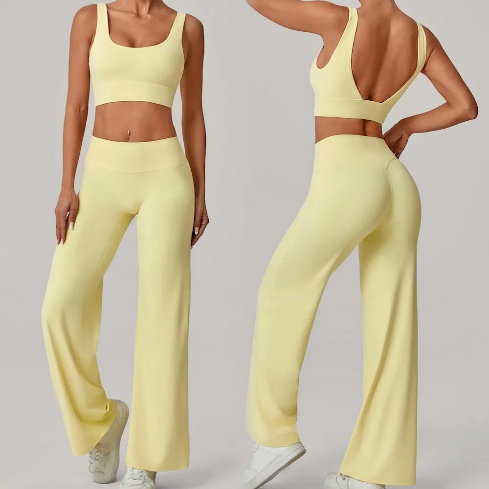 Ins/Tiktok Top Picked 2PCS Attractive Backless Athletic Wear for Women, Peach Hip Lifting Straight Leg Yoga Pants with U Neck Sports Bra Pilates Jogging Outfits