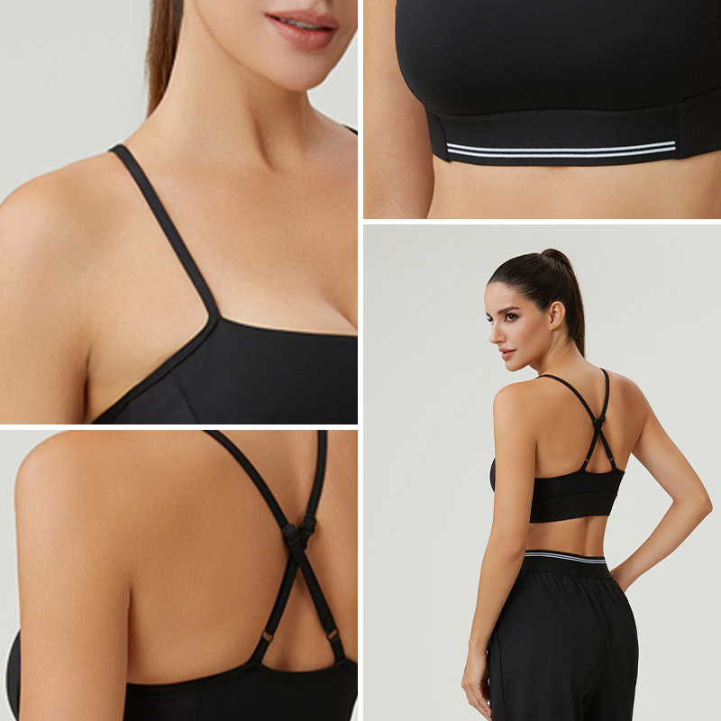 Custom Contrast Elastic Black Breathable Classic Cami Sports Yoga Bra