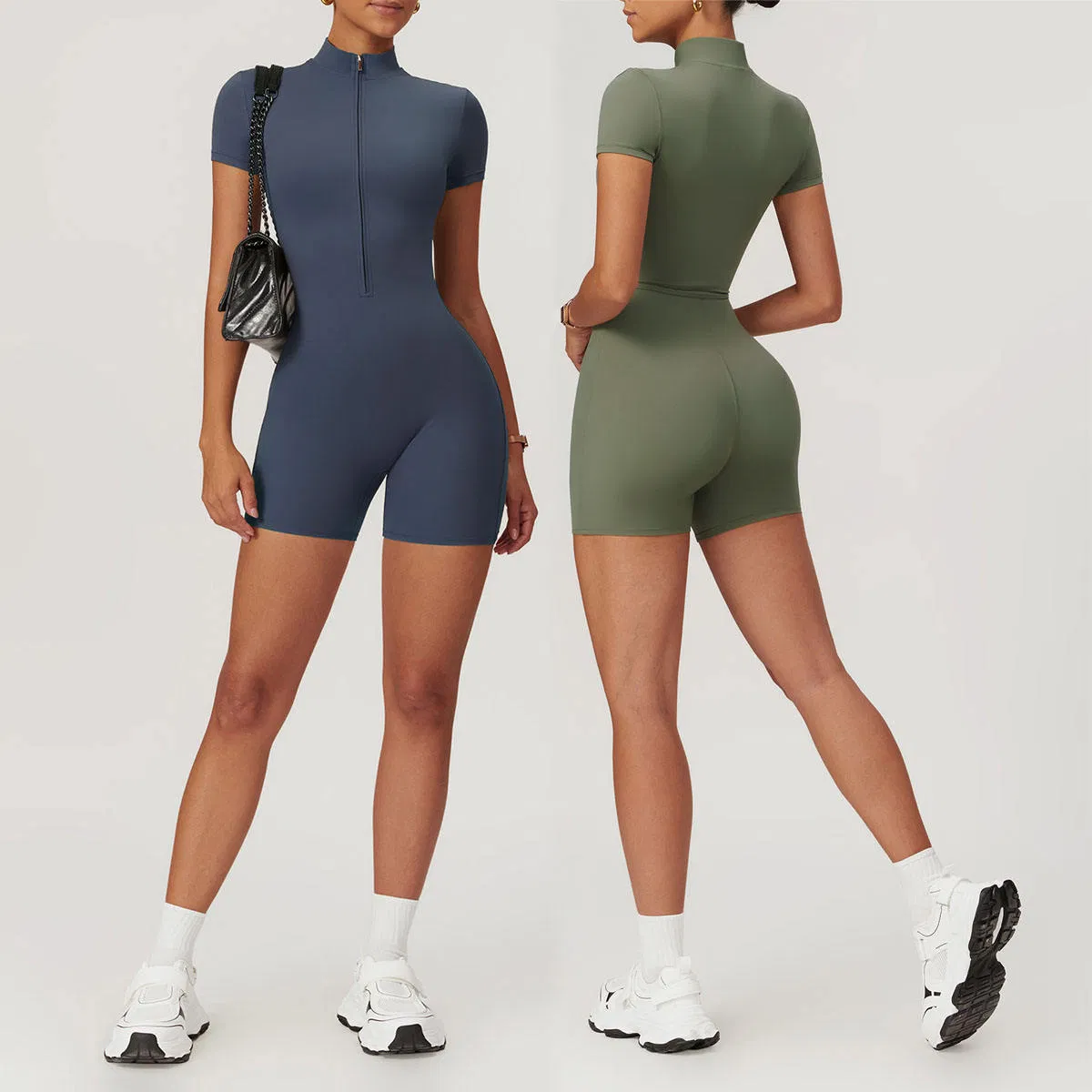 Sports Jumpsuit Women Short Fitness Bodysuit Workout Clothes for Female Gym Sets Half Zip Women Outfits Sportswear