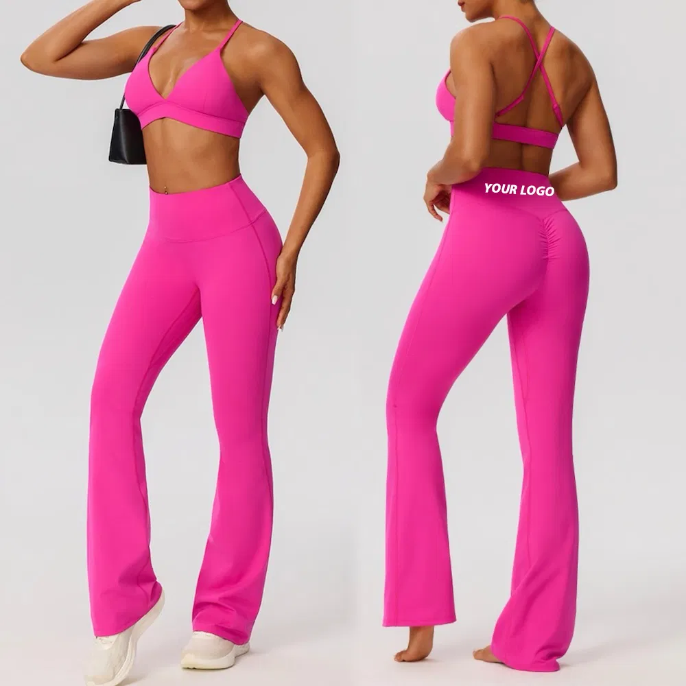 New Trendy 3 PCS Premium Tracksuit Set Athletic Wear for Women, Lounge Going out Running Jacket + V Neck Sports Bra + Flare Yoga Pants with Scrunch