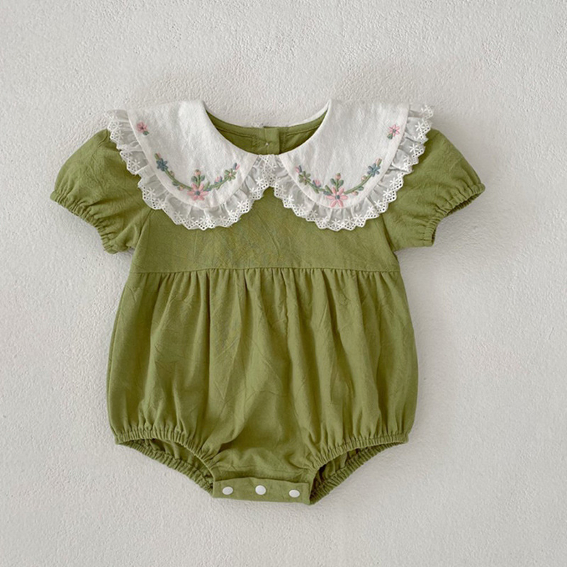 1 PCS Custom Label Floral 100% Cotton Romper Summer Newborn Infant Toddler Dress Girls Baby Bodysuit