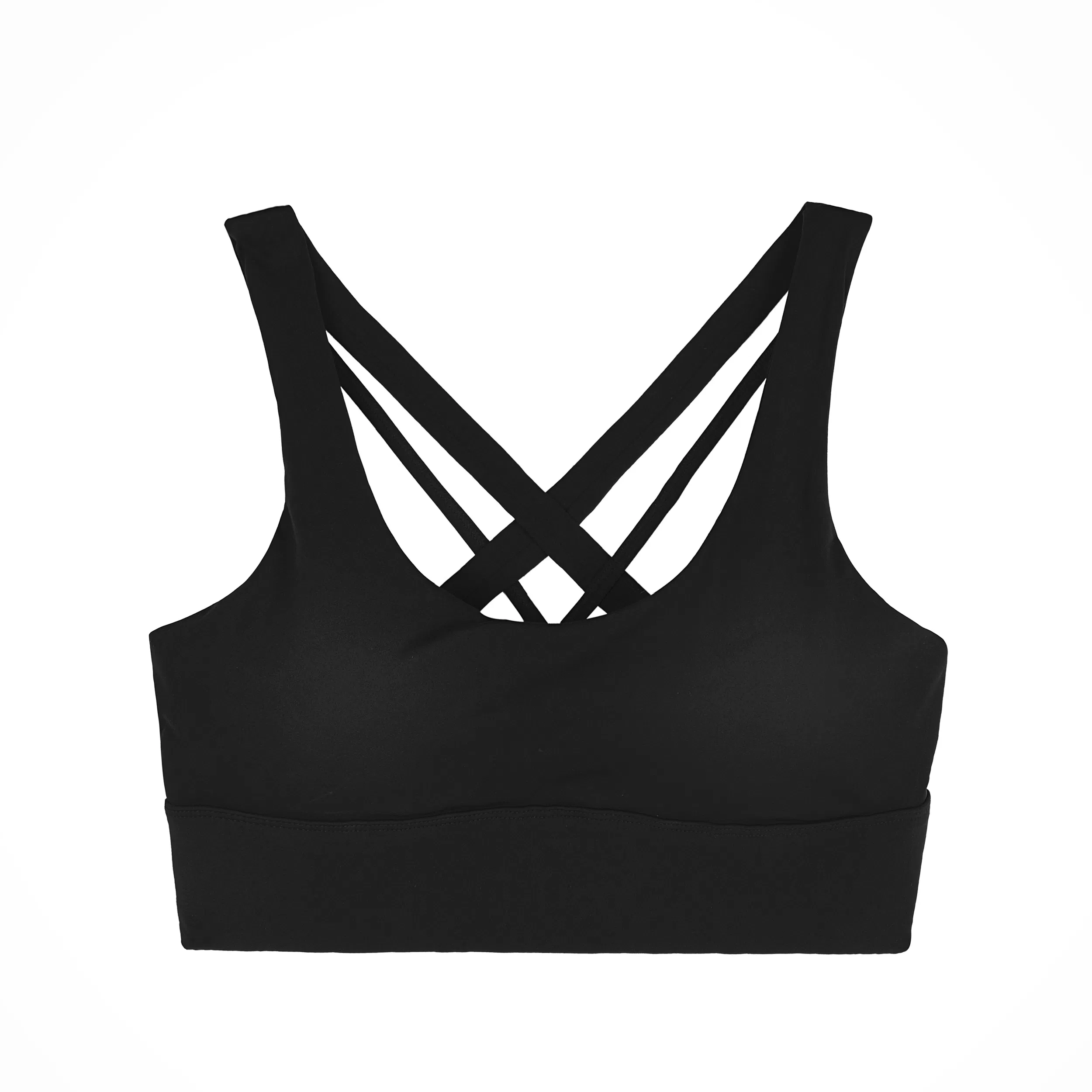 Eco-Friendly Black Yoga Bra with Cross Strap Design