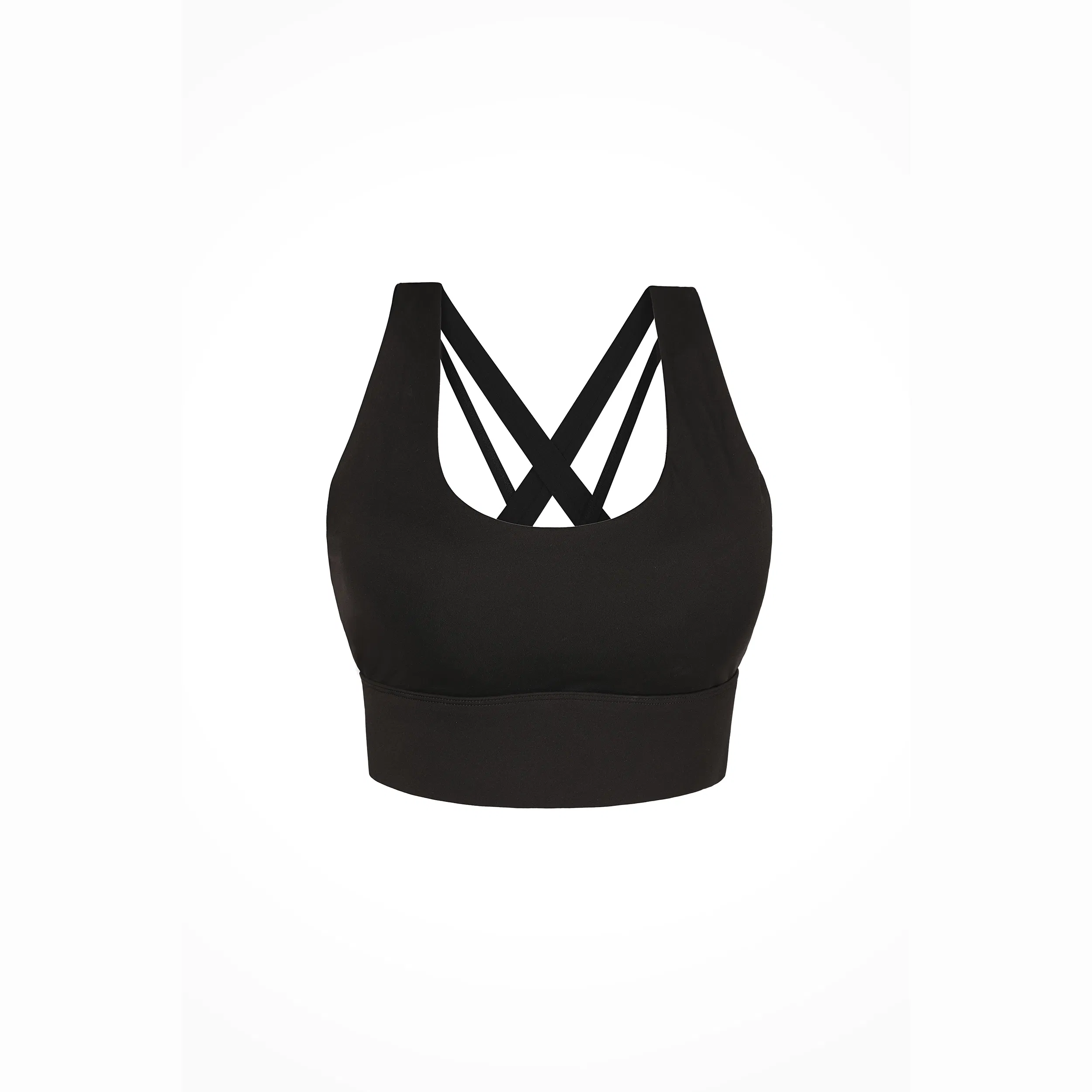 Eco-Friendly Black Yoga Bra with Cross Strap Design