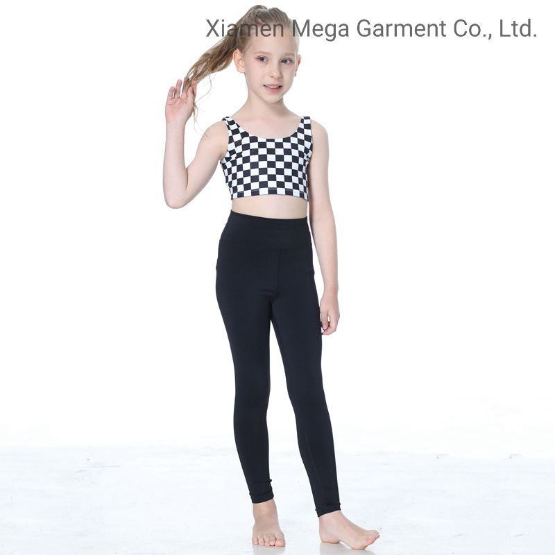 Custom Logo Smart Fabric Children Checkerboard Active Wear Quick Dry Girls Sports Leggings Training Dance Fitness Yoga Set
