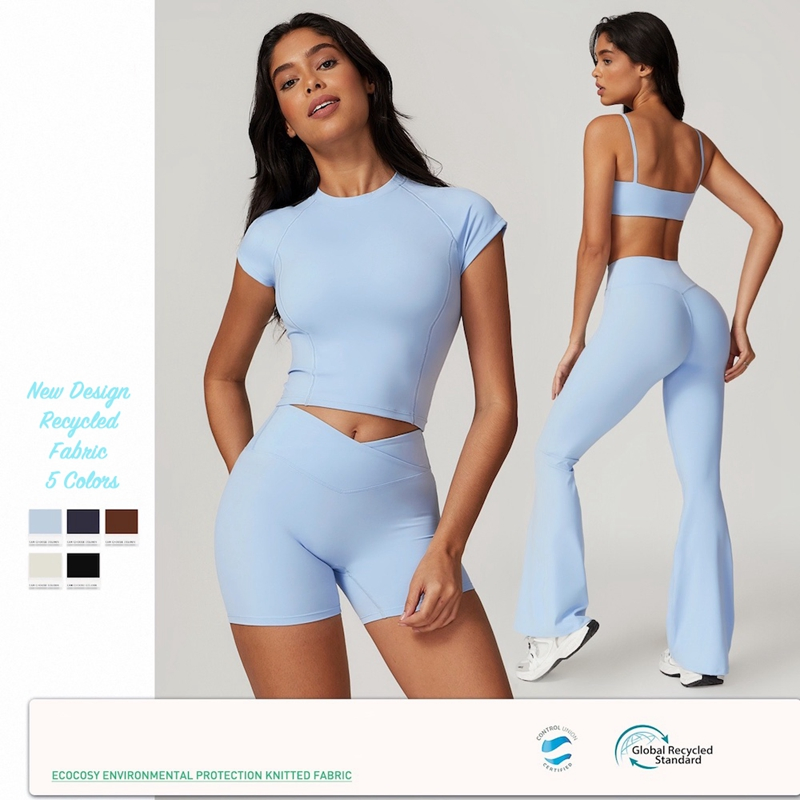 New Stylish Eco-Friendly Recycled 4 PCS Set Yoga Wear for Woman, Premium Recycled Reclaimed Workout Apparel Comfort Sustainable Soft Nylon Gym Outfits