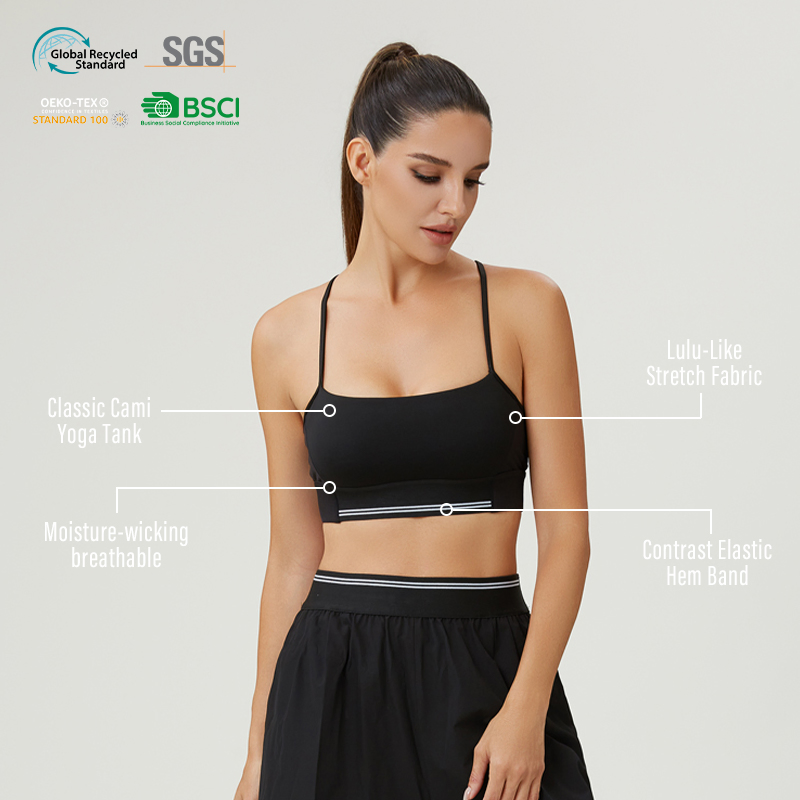 Custom Contrast Elastic Black Breathable Classic Cami Sports Yoga Bra