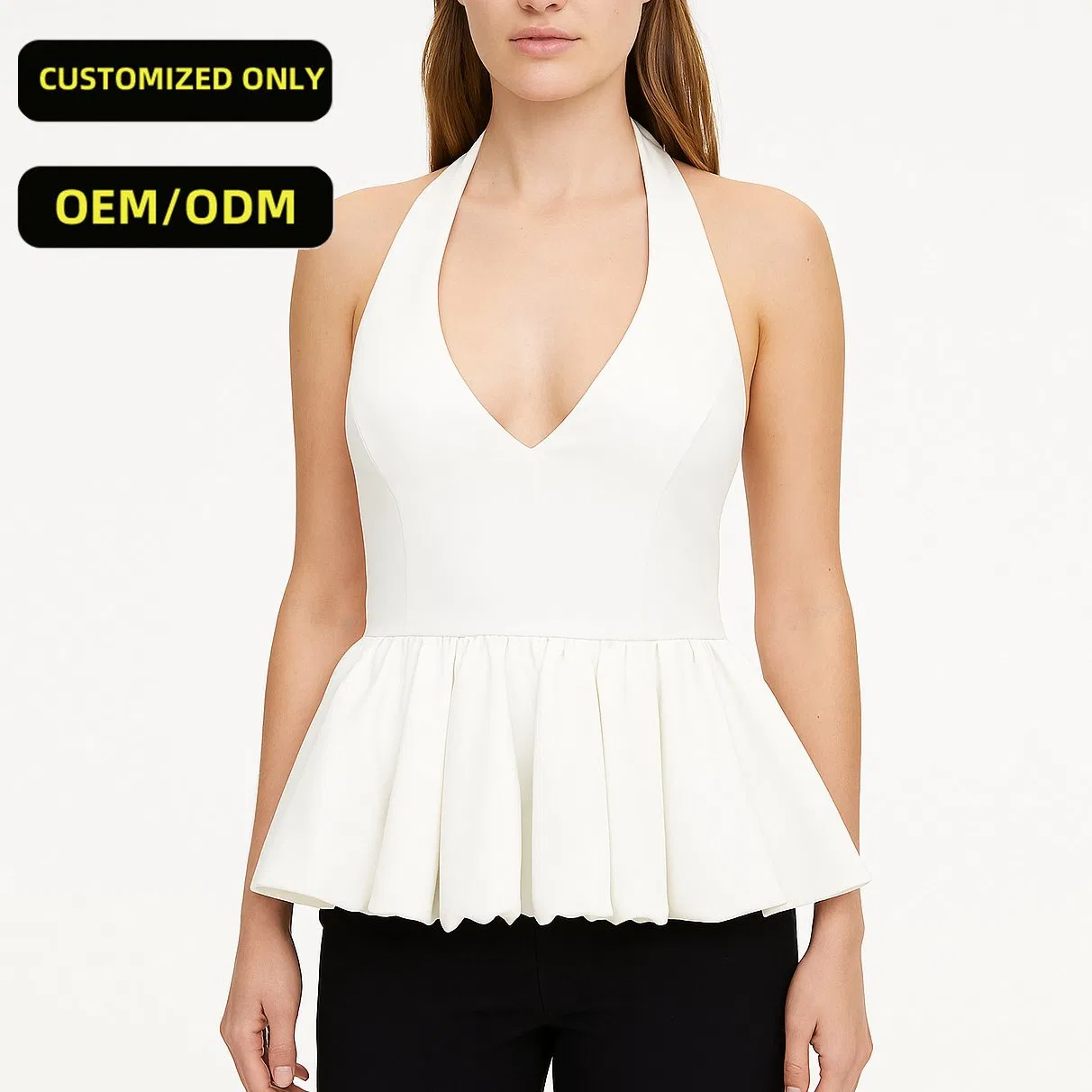 Stylish Casual Sleeveless V-Neck Red Ruffle Hem Tank Top for Women