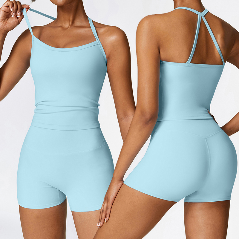 Custom Logo 2 Pieces Sportswear for Women Gym Wear Sports Tank Top Suit Workout Wear Fitness Sets Yoga Leggings/Shorts and Bra